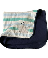 Cuddle Time Stripe Whale Baby Blanket Blue Reversible Fleece Lovey Repla... - $15.51