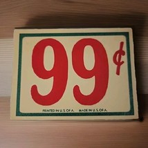 Vintage NOS Country Store Shelf Price Tag 3&quot; X 2.25&quot; 99c 1940s Red Green  - £3.90 GBP