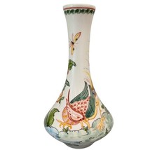 ANFORA AGUEDA 9&quot; Hand Painted Floral Rooster Cock Flower Dragonfly Vase Portugal - £9.39 GBP