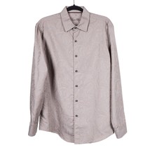 Tasso Elba Mens Dress Shirt M 15 15.5 Button Up Paisley Gray Beige Cotton Blend - £20.78 GBP