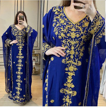 Royal Blue Wedding Georgette Ramzan Moroccan Kaftan Dress Dubai Farasha Abaya - £46.87 GBP