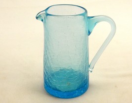 Light Blue Crackle Glass Pitcher, Tapered w/Ear Handle, Creamer, Syrup, ... - $19.55