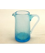 Light Blue Crackle Glass Pitcher, Tapered w/Ear Handle, Creamer, Syrup, ... - $26.73 CAD