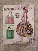 Go Green Reusable Shopping Bags Home Sewing Pattern 3 Styles Kwik Sew 3612 - $12.34