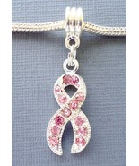 Breast Cancer Awareness Pink Ribbon European Large Hole Bead Charm Penda... - £3.15 GBP