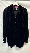 Denim &amp;Co Vtg Black Velvet Blouse Top Stretch Button Front Shirt Cover Holiday M - £22.13 GBP