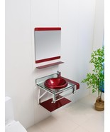 24&quot;  Wine Red Glass  Bathroom Vanity set Floating Sink-top Mirror Shelve... - $745.70 CAD