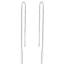 Modern and Chic Suspended Bar Slide Through Thread Drop .925 Silver Earrings - £10.29 GBP