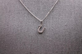 NIB &quot;U&quot; Rhinestone Pendant Necklace Silver 17&quot; Chain Plus Extension .5&quot; Pendant - £14.18 GBP