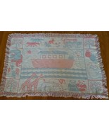 Vintage Baby Crib blanket open weave Pink white blue Animals Noahs ark 1... - £13.85 GBP