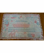 Vintage Baby Crib blanket open weave Pink white blue Animals Noahs ark 1... - $329.38 MXN