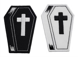 Coffin Embroidered Applique Iron On Patch 2.2&quot; x 3&quot; Cross Halloween Cross Trick  - £4.31 GBP