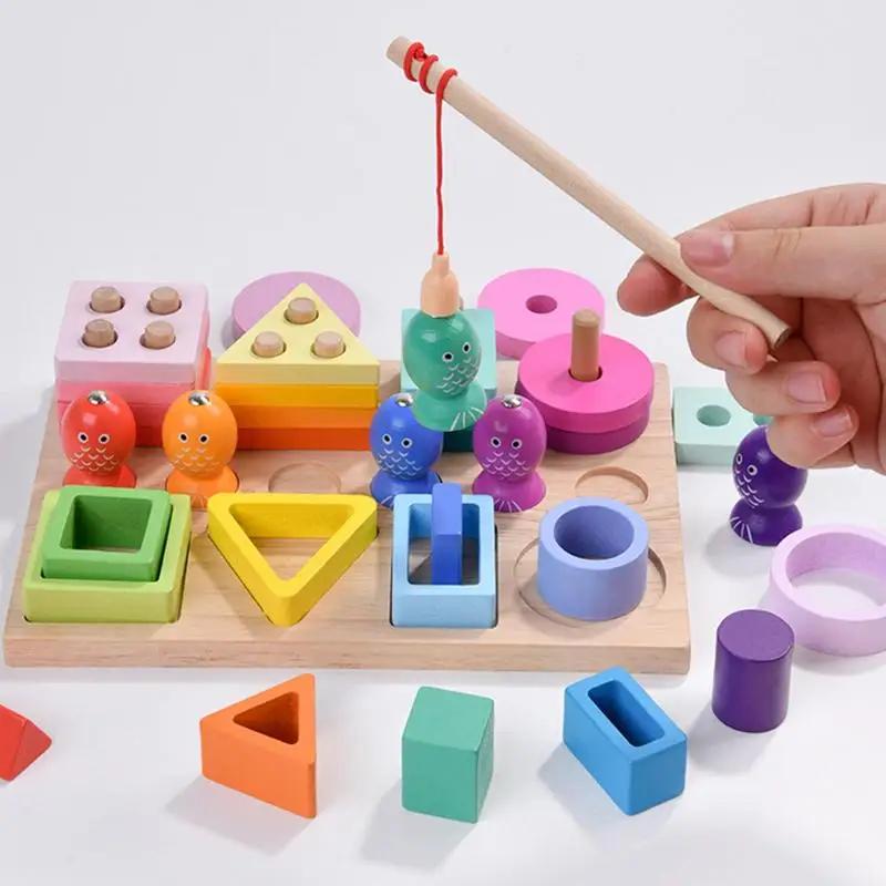 2 in 1 Montessori Baby Developmental Toys Shape Sorting Puzzle and Fishing Game - £21.49 GBP+