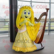 Lemon Yellow Celtic Harp mascot costume character dressed with a Skirt and Shawl - £1,001.43 GBP