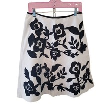 White House Black Market Black White Embroidered Floral Linen Blend Skirt - $15.45
