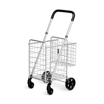 Folding Shopping Cart Basket Rolling Trolley with Adjustable Handle-Silv... - $1,240.01 MXN