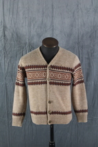 Vintage Button Down Sweater - Tan with Geometric Pattern - Men's Small - $75.00