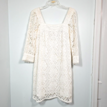 Milly New York Crochet Cream Lace Shift Mini Dress Size 6 Square Neck Lined - £37.94 GBP