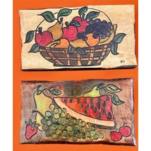 Fruit Still Life MCM Primitive Style Set Of Two Hand Carved Still Life Wall Deco - £23.67 GBP