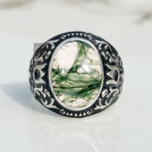 Moss Agate Ring For Men Vintage Moss Agate Green turkish Jewelry Gemstone Ring - £55.76 GBP