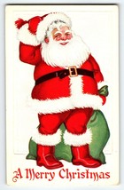 Santa Claus Christmas Postcard Jolly Saint Nick Holds Sack Of Gifts Embossed - £9.65 GBP