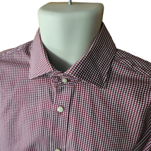 Tailorbyrd Long Sleeve Button Shirt Men&#39;s Size XL Red/Brown Burgundy White Check - £9.59 GBP
