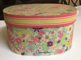 Vintage Cannon Hat Box Art Deco Lithograph Floral Display Blue Pink Oval... - £30.40 GBP