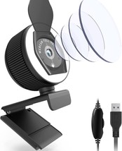1080P Webcam, HD Webcam with LED Video Light, Drivers Free &amp; Privacy Cover - £19.32 GBP