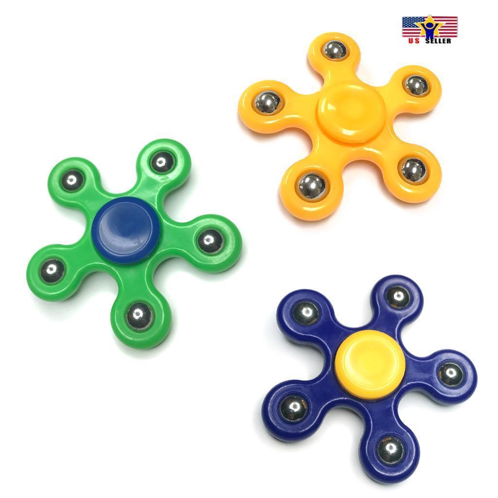 Five Arm Quinary Flower Fidget Spinner Plastic Kid Toy Metal Ball Fast Spin - $5.99