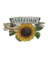 Sunflower Bee Welcome Sign Décor Metal Wall Hanging Home Garden - £14.77 GBP