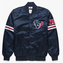 NFL Houston Texans Vintage 80&#39;s NavyBlue Satin Baseball Letterman Varsity Jacket - £83.72 GBP