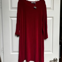 Chico&#39;s Travelers Women&#39;s Red Slinky Slit Sleeve Dress Size 3 XL Midi New - $28.71