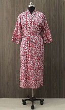 Indian Cotton Summer Floral Long Red Kimono Nightwear Dress Bathrobe Maxi Gown - £27.24 GBP