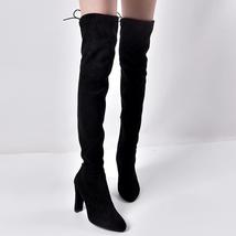 Women Elastic Zipper Pointed Toe Chunky Suede Over The Knee Boots - £26.63 GBP