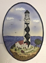 Vintage Cape Lookout SC Lighthouse, Plaster  Cast With Hoop Frame Hand Painted - £11.34 GBP