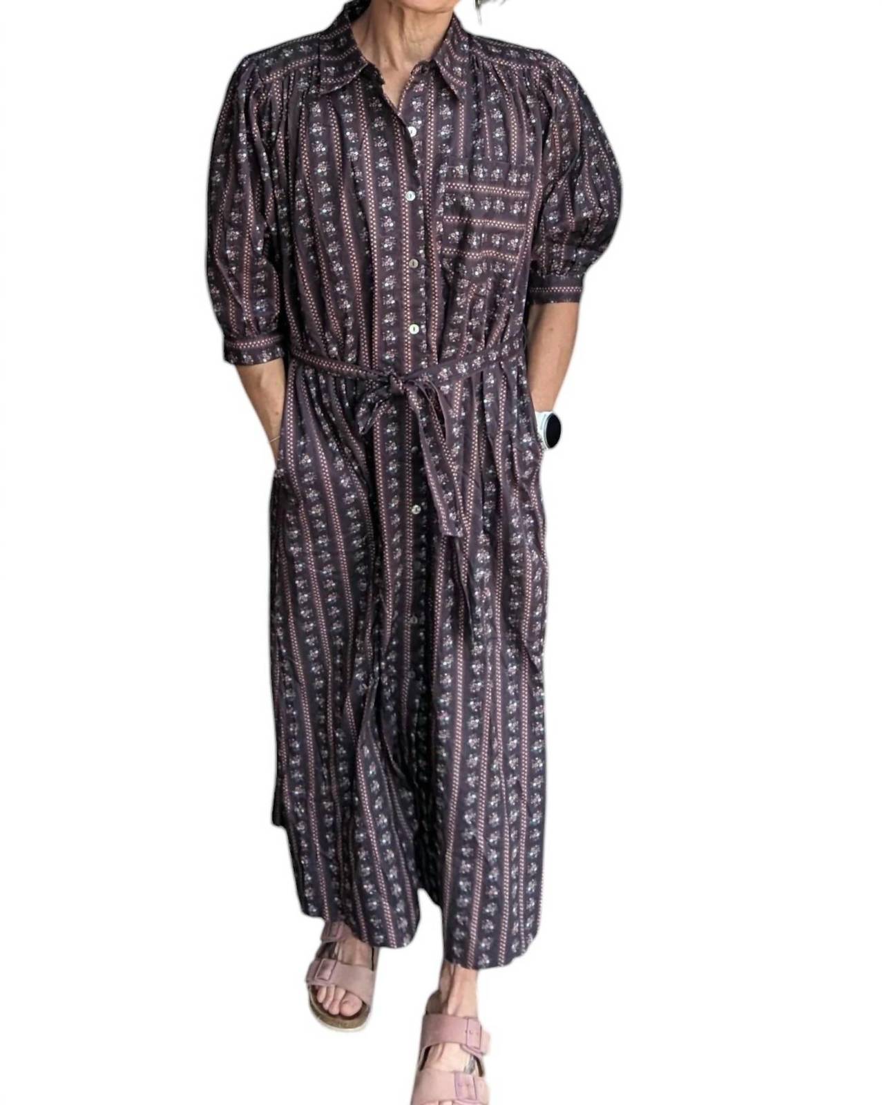 Entro printed button down dress in Espresso