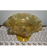 Fenton Ruffled Edge Pedestal Candy Dish Bowl Marigold Carnival Glass Fro... - £44.33 GBP
