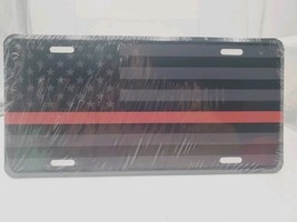 Black Aluminum Tactical Firefighter American Flag  License Plate Red Lin... - $9.02