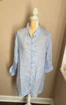 Tahari Womens Sz L Linen Shirt Tunic Top Nwt Baby Blue Roll Tab Sleeve New - £33.89 GBP