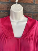 Vintage Pink Robe Large Nylon Button Front Embroidery Detail Duster Paja... - $18.05