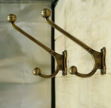 4.80&quot; Lot of 2 Vintage HOOK BALL ROUND Strong Solid Brass Wall Mount Hooks - £23.59 GBP