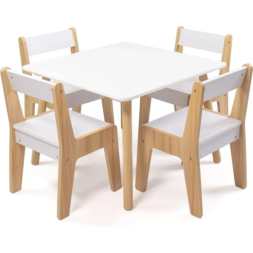 White/Natural Modern Wood Kids Table and 4 Chairs Set Freight Free Table... - $336.69