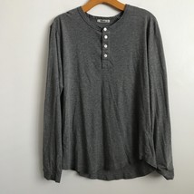 Buck Mason Henley L T-Shirt Gray Long Sleeve Button Cotton Pullover Casual - £21.01 GBP