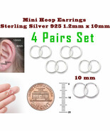 Hoop Earrings 10mm 4 Pairs Set Sterling Silver 925 Nose Lip Ear Ring Pie... - €8,96 EUR