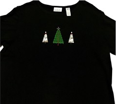 Christmas Trees Shirt Womens Sz Med M Black Long Sleeves Sequin and Bead... - £13.84 GBP