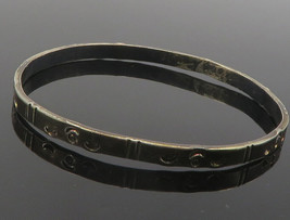 925 Sterling Silver - Vintage Crescent Moon Pattern Bangle Bracelet - BT4706 - £50.57 GBP