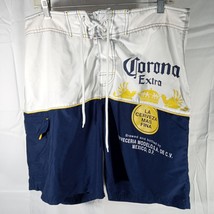 Corona Extra La Cerveza Mas Fina Beer Board Shorts Sz M 32-34 White Navy Yellow - £17.57 GBP