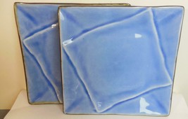 Pier 1 Set of 2 Blue Crackle Sushi Plate Square 6.75 Inches - $20.79