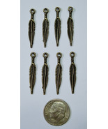 8 Feather dangle jewelry bead charms antique bronze plated zinc findings... - £1.75 GBP