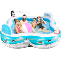 Large Inflatable Pool W/ Seat &amp; Backrest, Backyard Family Swimming Pool ... - £48.51 GBP
